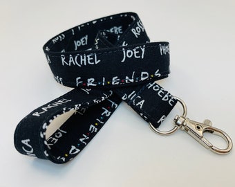 Lanière Friends - Choisissez votre longueur - Fermoir détachable en option - Tissu en coton - Porte-clé/pièce d'identité/badge
