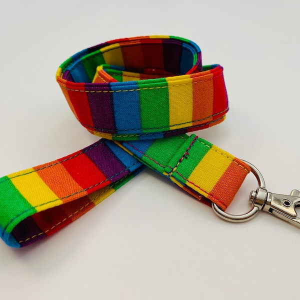 Rainbow Stripes Lanyard - Bright Colors - Optional Breakaway Clasp - Cotton Fabric - Key / ID / Badge Holder