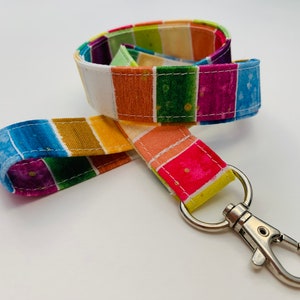 Rainbow Stripes Lanyard - Optional Breakaway Clasp - Cotton Fabric - Key / ID / Badge Holder