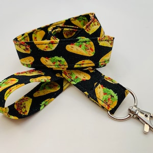 Taco Lanyard - Pick Your Length - Optional Breakaway Clasp - Cotton Fabric - Key / ID / Badge Holder