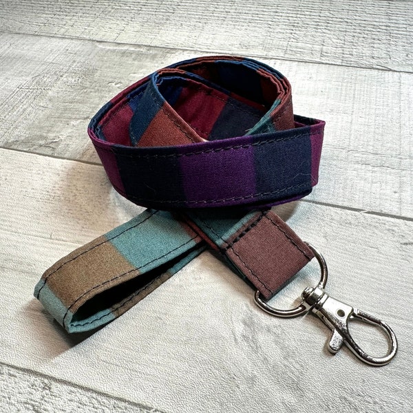 Dark Stripes Lanyard - Pick Your Length - Optional Breakaway Clasp - Cotton Fabric - Key / ID / Badge Holder