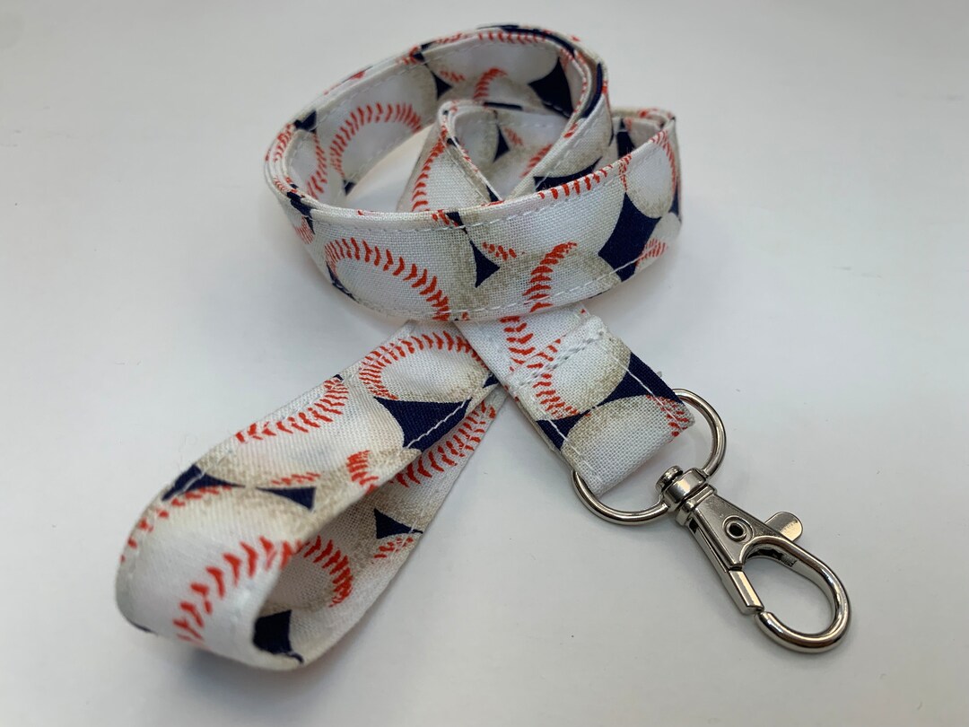 Baseball Lanyard Navy Blue Background Optional Breakaway Clasp Cotton