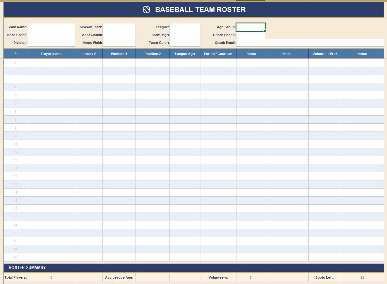 Baseball Team Management Spreadsheet – Roster, Lineup, Parent Tracker ...