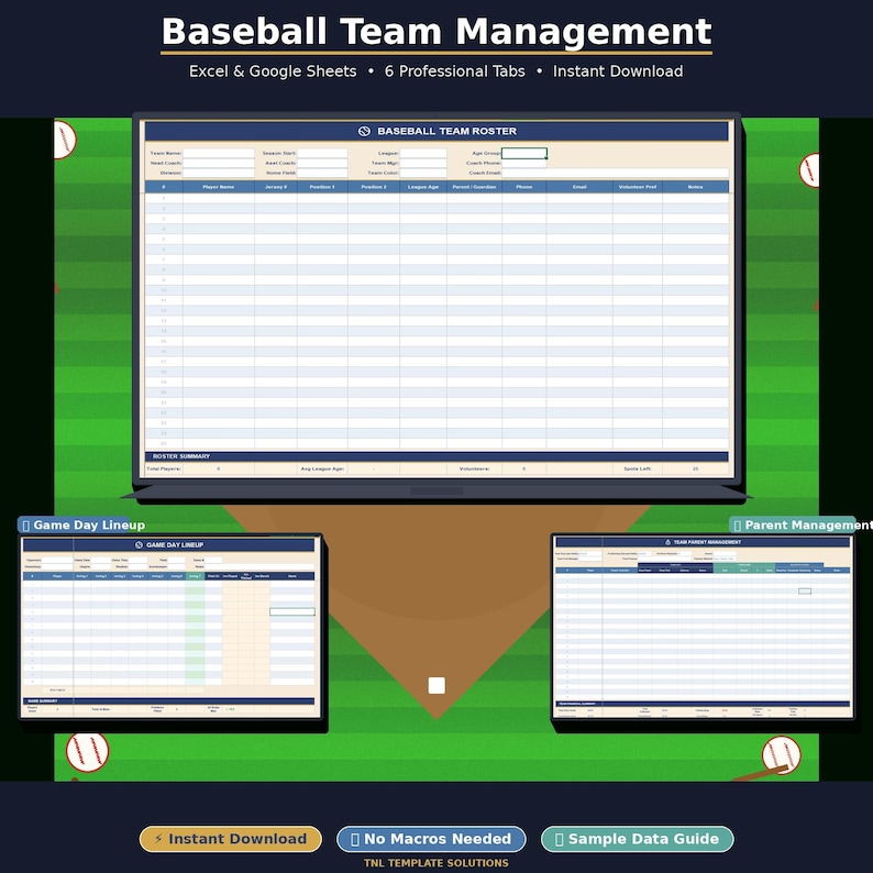 Team Roster Example For Parents Baseball Team Management Spreadsheet – Roster, Lineup, Parent Tracker ...