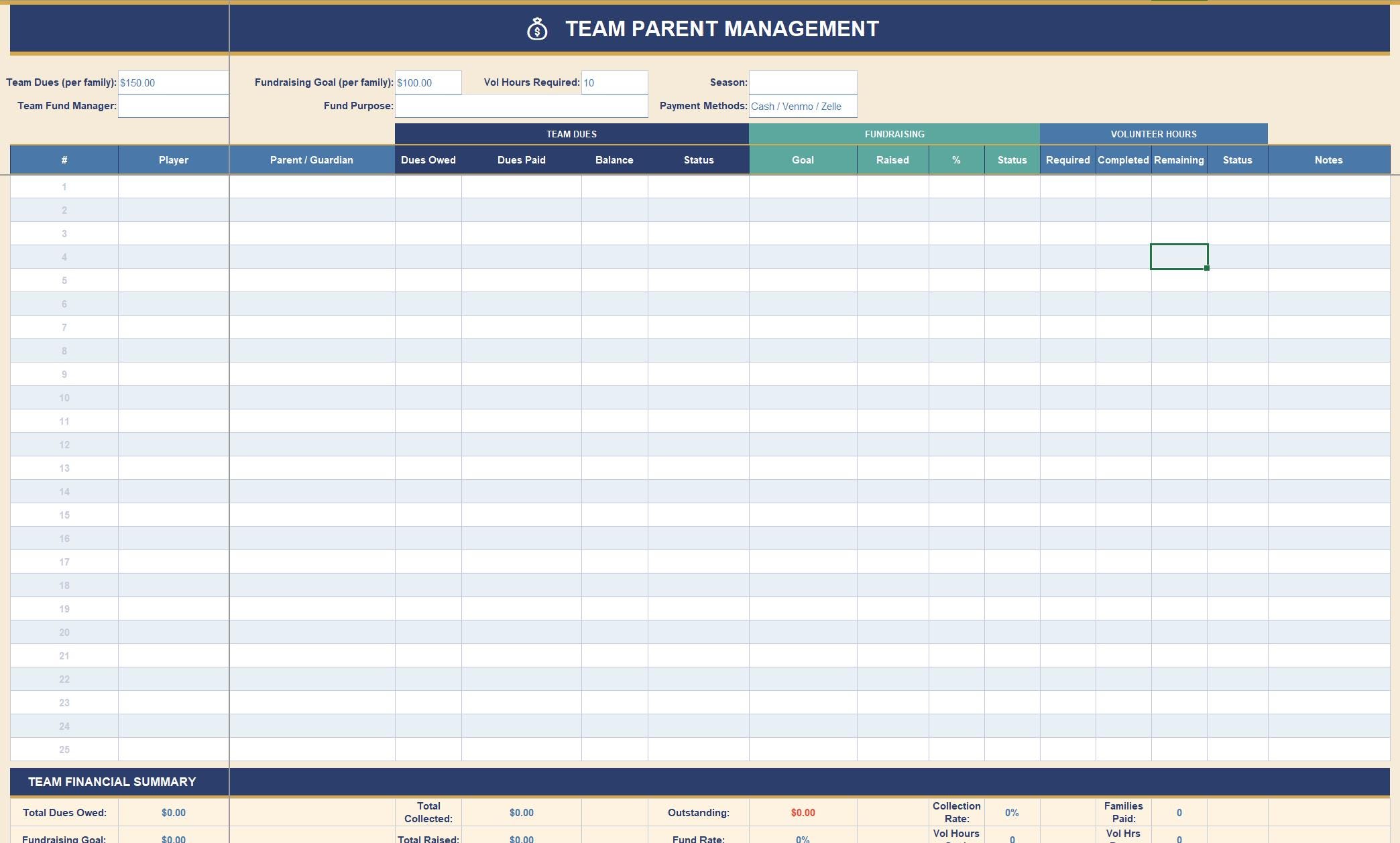 Team Roster Example For Parents Baseball Team Management Spreadsheet – Roster, Lineup, Parent Tracker ...
