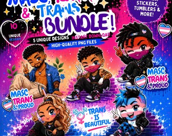 Masc Femme Trans Pride Bundle, 10 Character PNG Designs (Digital Download)