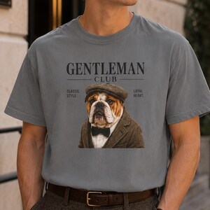 Gentleman Club Bulldog Portrait T-shirt | Vintage Dapper Dog Illustration, Trendy Aesthetic Dog Tee, Comfort Colors Dog Lover Tee