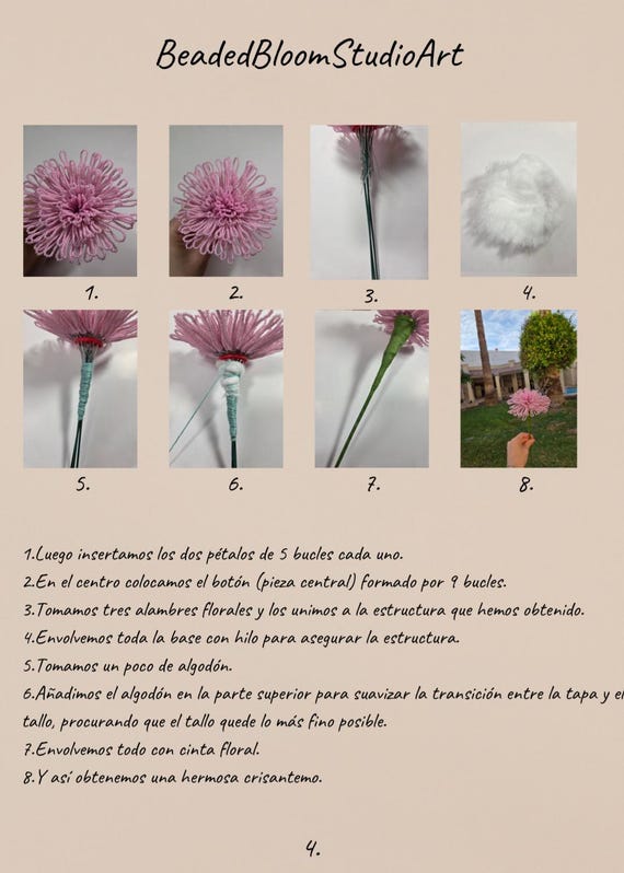 Französische Perlen Chrysantheme Muster PDF, DIY Blumenstrauß Anleitung ( Englisch/Spanisch)