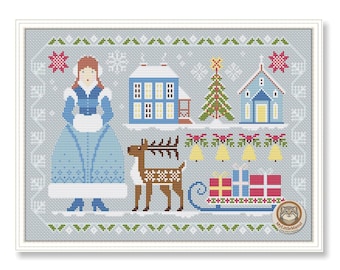 Girl Winter Cross Stitch Pattern: The Seasons Sampler Merry Christmas (Download PDF)