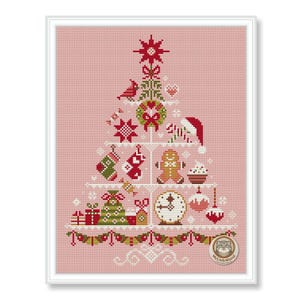 Schema per punto croce di un alzata per torta di Natale: campionario per le festività invernali (download in PDF)