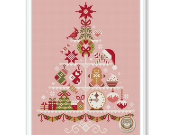 Merry Christmas Cake Stand Cross Stitch Pattern: Winter Holiday Sampler (PDF Download)