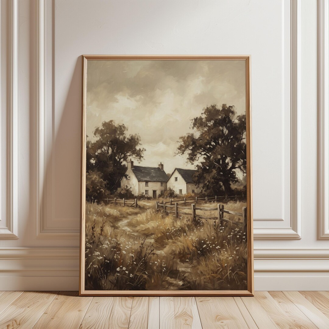 Vintage Farmhouse Wall Art Cottage Country Landscape Oil Painting ...
