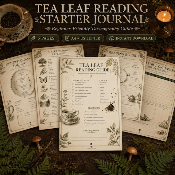 Tea Leaf Reading Journal Printable, Tasseography Guide and Symbol Dictionary for Beginners