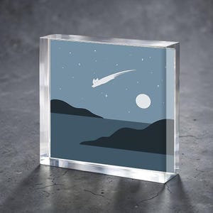 Cat Landscape Acrylic Block for Baby Stork Farm Design Name Date Lámina acrílica Pintura Acrílico Exhibidor de escritorio