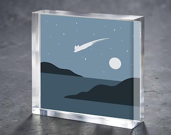 Cat Landscape Acrylic Block for Baby Stork Farm Design Name Date Lámina acrílica Pintura Acrílico Exhibidor de escritorio