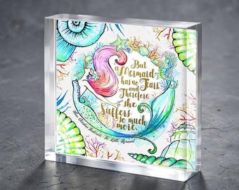 But A Mermaid Has No Tears Acrylic Block for Baby Stork Farm Design Name Date Lámina acrílica Pintura Acrílico Exhibidor de escritorio