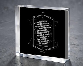 Bene Gesserit Litany Acrylic Block for Baby Stork Farm Design Name Date Lámina acrílica Pintura Acrílico Exhibidor de escritorio