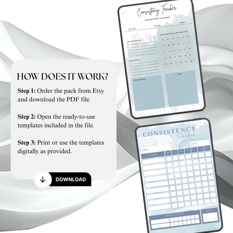 Consistent Tracking 30 Day Consistency Tracker PDF PNG | Monthly Habit Streak | Daily ...