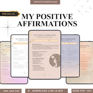 Daily Positive Affirmations PDF PNG Mindset Growth Journal 2026 Self Care Success Map Vision Board Tool Personal Transformation Digital Art