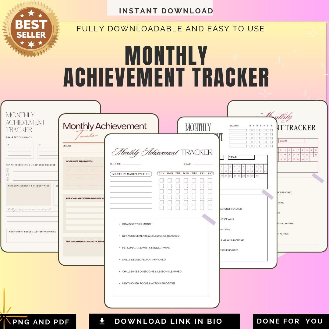 Monthly Goal Achievement Tracker PDF PNG Success Habit Log 2026 ...
