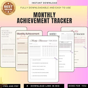 Registro mensual de logros de objetivos PDF PNG Registro de hábitos de éxito 2026 Planificador de crecimiento personal Mapa de progreso de hitos Metas de éxito de productividad