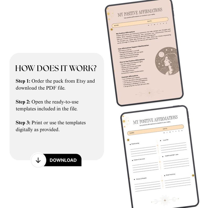 Daily Positive Affirmations PDF PNG Mindset Growth Journal 2026 Self ...