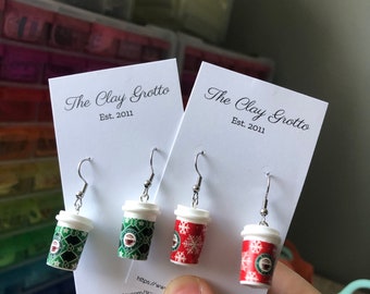 Christmas Take Out Coffee Cup Snowflake Winter Earrings