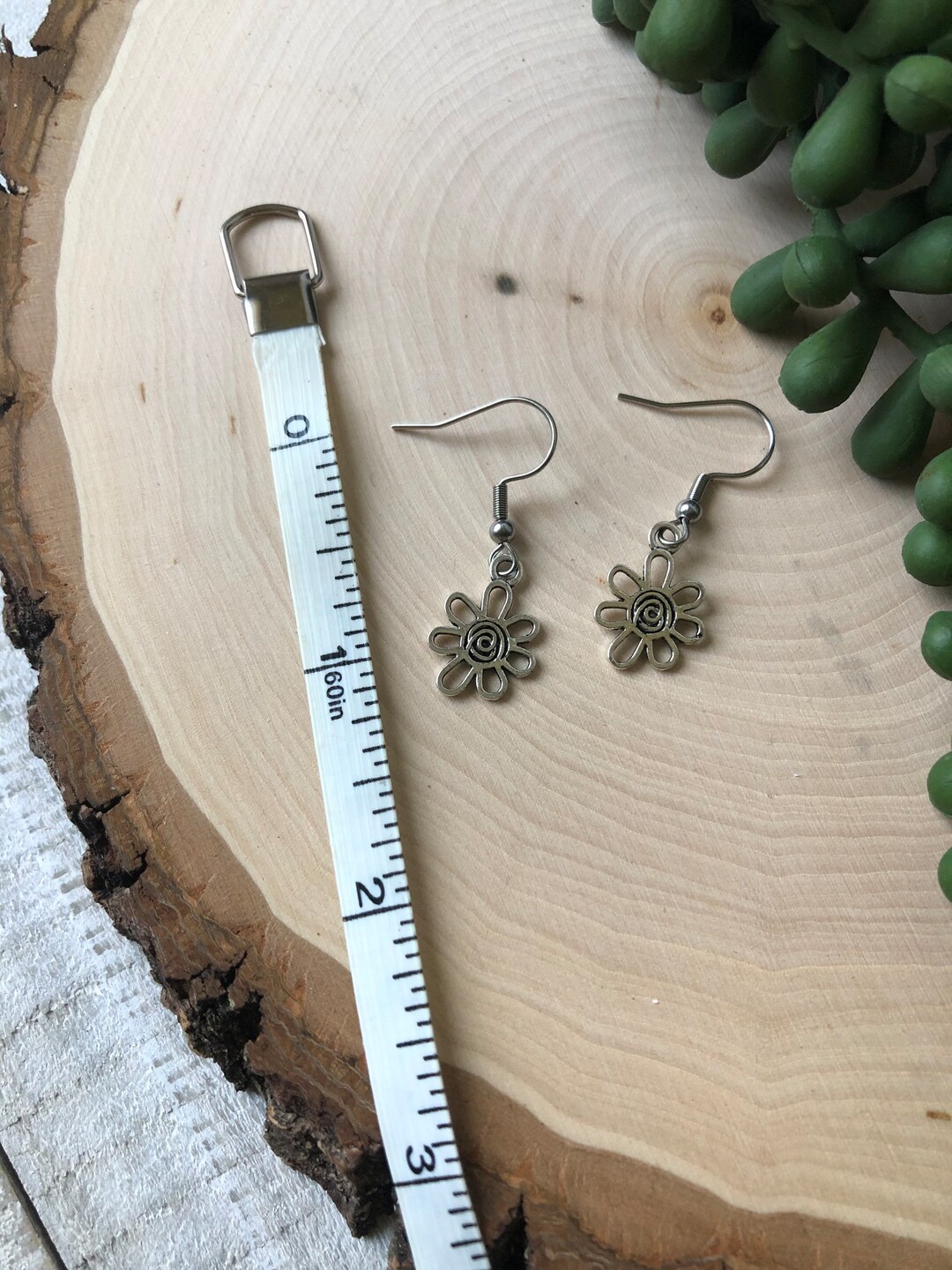 Simple Flower Charm Earrings Silver Plated Minimalistic Etsy