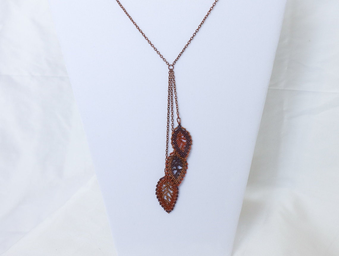 Kupfer Blatt Dreifach Anhänger Halskette Orange Gold | Etsy