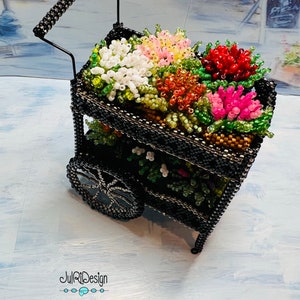 Miniature Beaded Flower Cart TUTORIAL/PDF pattern/Beading Instructions image 6