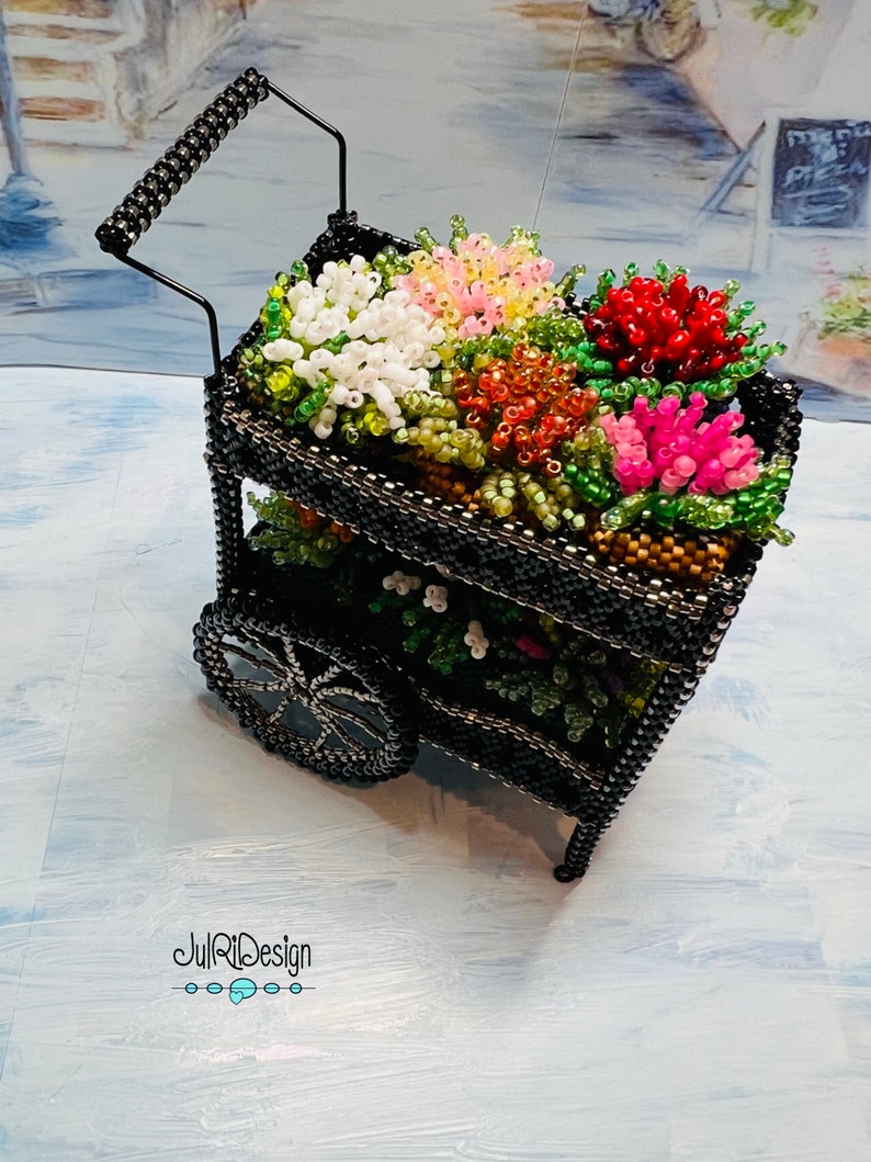 Miniature Beaded Flower Cart TUTORIAL/PDF pattern/Beading Instructions image 6