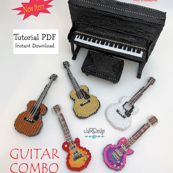 SAMOUCZEK/wzór/instrukcje/PDF/Natychmiastowe pobranie: Gitara akustyczna i elektryczna w miniaturze z koralikami