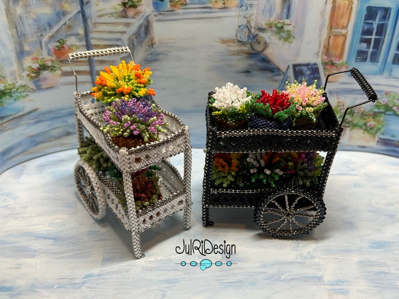 Miniature Beaded Flower Cart TUTORIAL/PDF pattern/Beading Instructions image 8