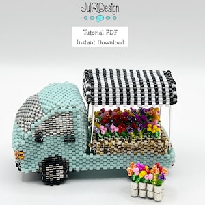 Tutorial/molde/instruções para um caminhãozinho de flores em miniatura com miçangas