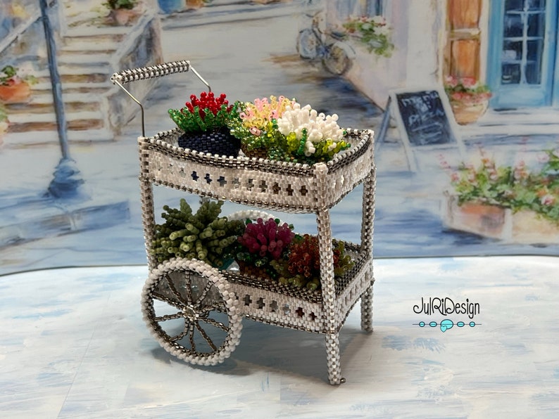 Miniature Beaded Flower Cart TUTORIAL/PDF pattern/Beading Instructions image 4