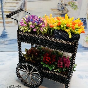 Miniature Beaded Flower Cart TUTORIAL/PDF pattern/Beading Instructions image 3