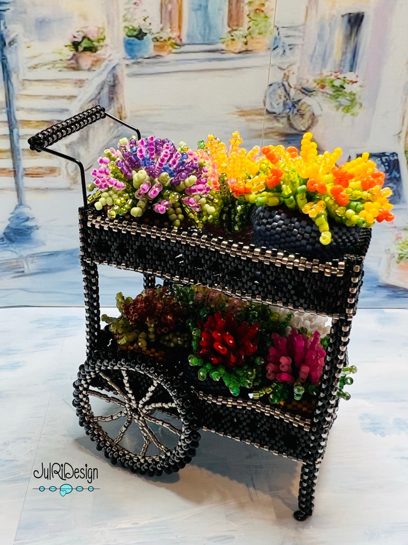Miniature Beaded Flower Cart TUTORIAL/PDF pattern/Beading Instructions image 3