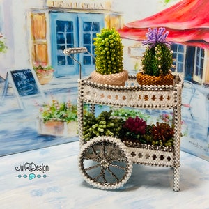 Miniature Beaded Flower Cart TUTORIAL/PDF pattern/Beading Instructions image 5