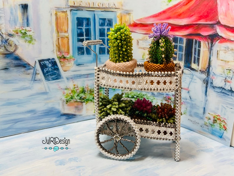 Miniature Beaded Flower Cart TUTORIAL/PDF pattern/Beading Instructions image 5