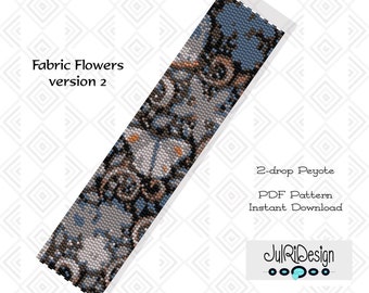 Peyote PDF Bracelet Pattern/PDF/Beading Pattern - Fabric Flowers - version 2