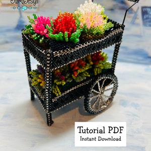 Miniature Beaded Flower Cart TUTORIAL/PDF pattern/Beading Instructions image 1