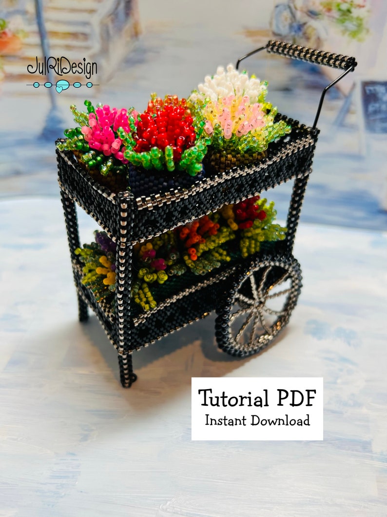 Miniature Beaded Flower Cart TUTORIAL/PDF pattern/Beading Instructions image 1