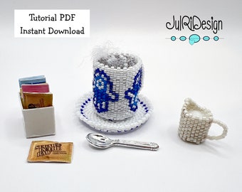 Beaded Mini Mug & Saucer - Hamsa TUTORIAL/pattern/instructions/PDF