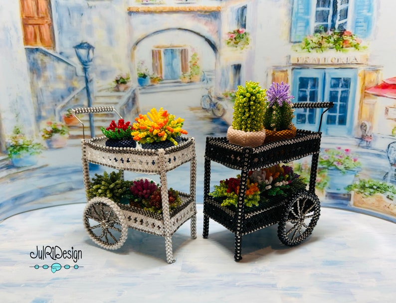 Miniature Beaded Flower Cart TUTORIAL/PDF pattern/Beading Instructions image 7