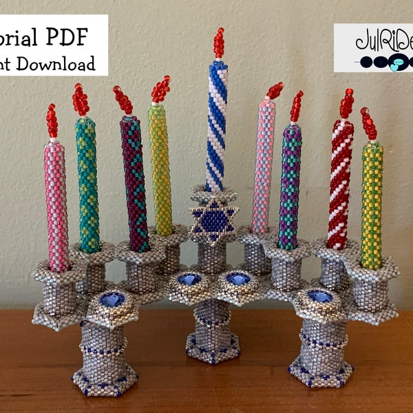 3D Hanukkah Menorah Beading Pattern with Candles