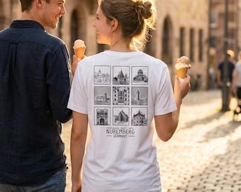 Nuremberg Collage – Urban Sketch - Historische Stadtillustration | Premium T-Shirt Erwachsene unisex