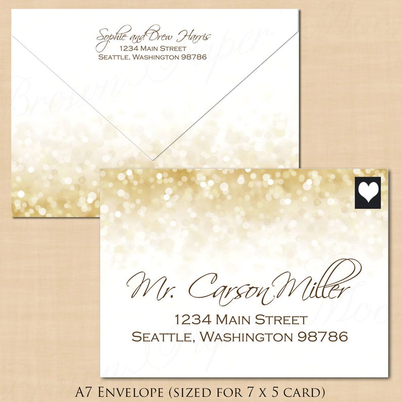 White Gold Sparkles Address Wedding Envelope Template Printable Instant Download : Text-Editable in Microsoft\u00ae Word A7