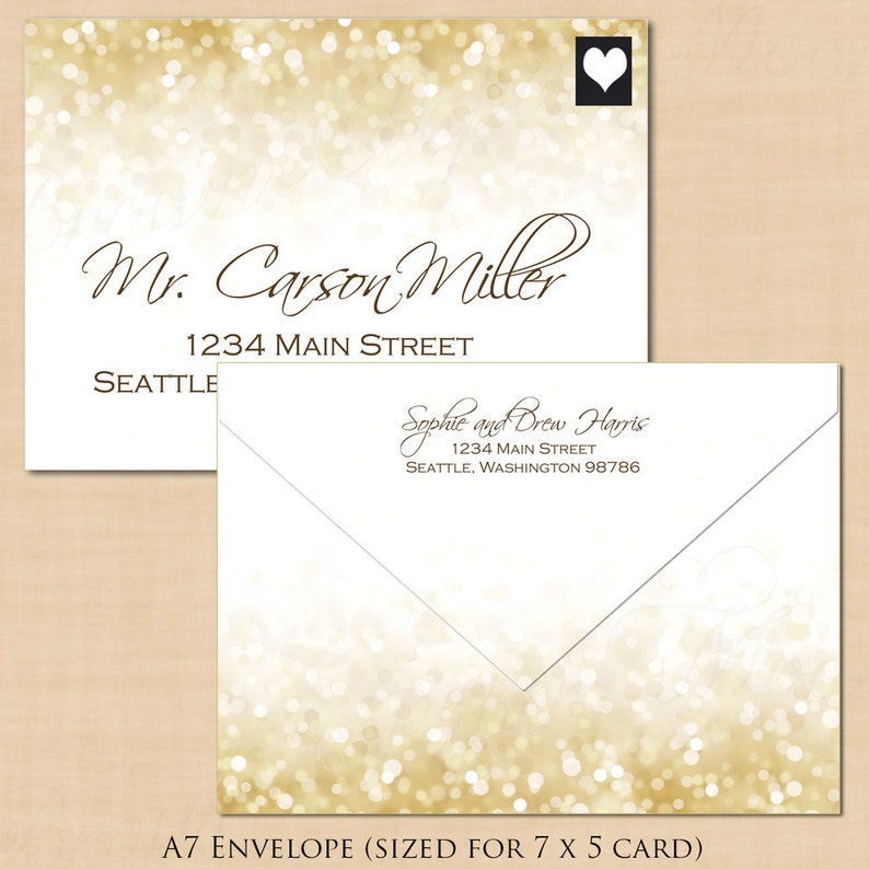 White Gold Sparkles Address Wedding Envelope Template Printable Instant Download : Text-Editable in Microsoft\u00ae Word A7