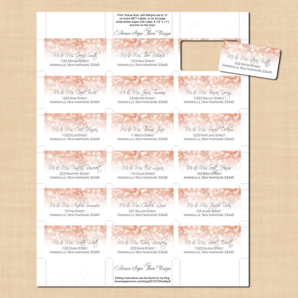 Rose Gold Sparkles Address Labels 2.375x1.25 TextEditable Etsy