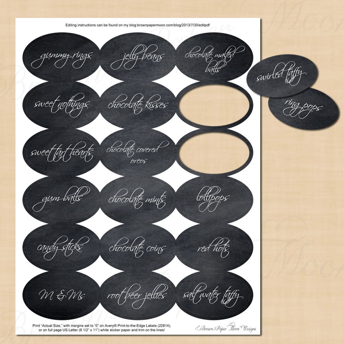 Chalkboard Candy Buffet Oval Labels 2.5x1.5 TextEditable Etsy
